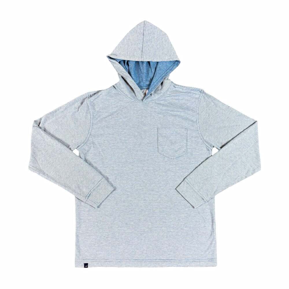 johnnie-O Men’s Blue White Striped Lightweight Pullover Hoodie Surf Wear Size S